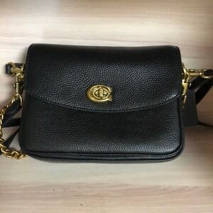 Coach Cassie Crossbody Purse Black Pebbled Leather Top Handle